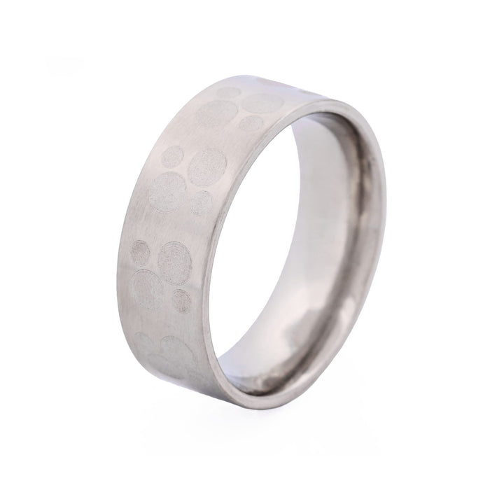Brushed Stainless Steel Ring with Frosted Circle Pattern