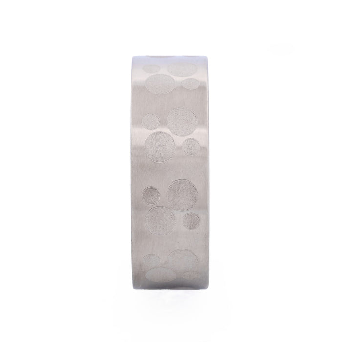 Brushed Stainless Steel Ring with Frosted Circle Pattern