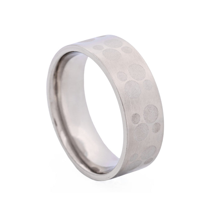 Brushed Stainless Steel Ring with Frosted Circle Pattern
