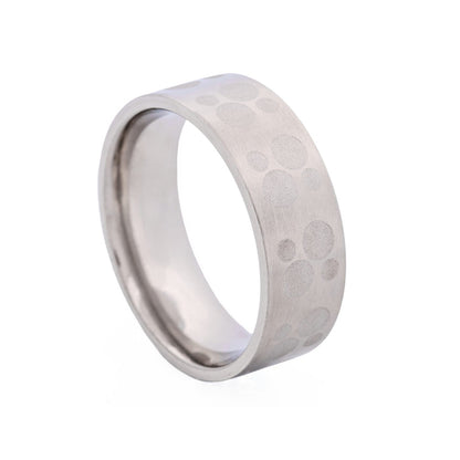 Brushed Stainless Steel Ring with Frosted Circle Pattern
