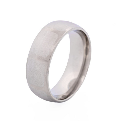 Brushed Stainless Steel Ring with Frosted Square Wrap Around Pattern