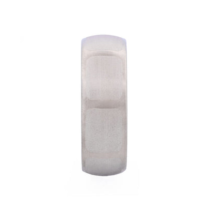 Brushed Stainless Steel Ring with Frosted Square Wrap Around Pattern