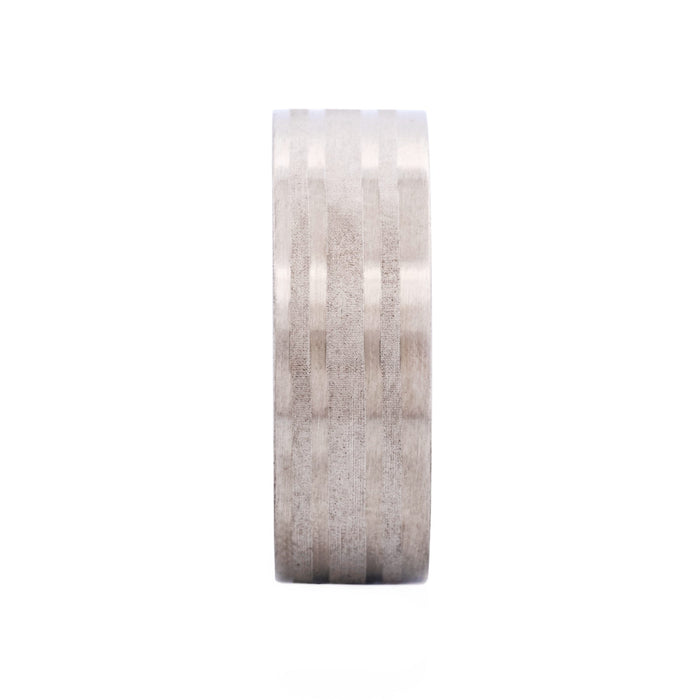 Brushed Stainless Steel Ring with Frosted Stripe Pattern
