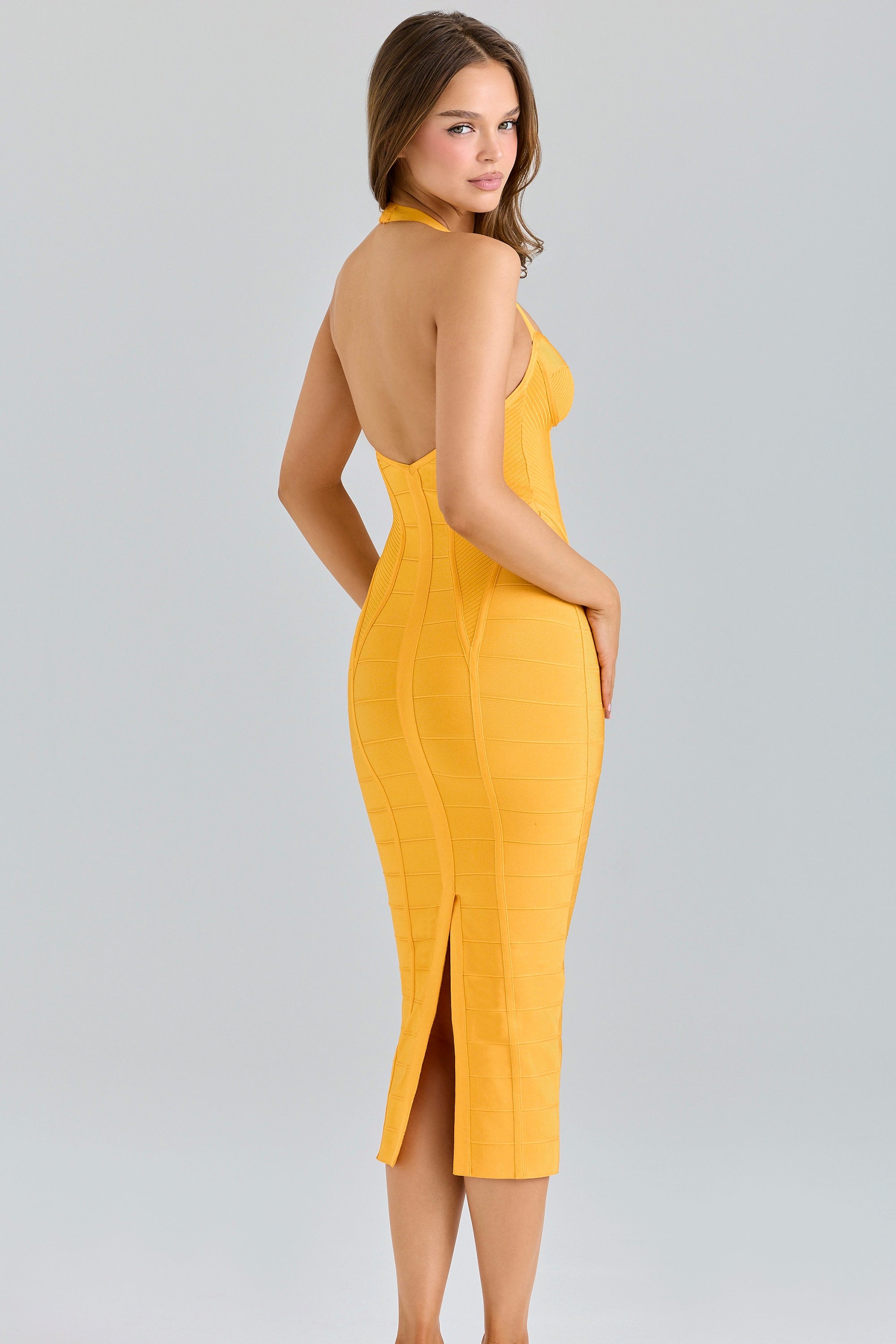 orange sherbet midi bandage dress