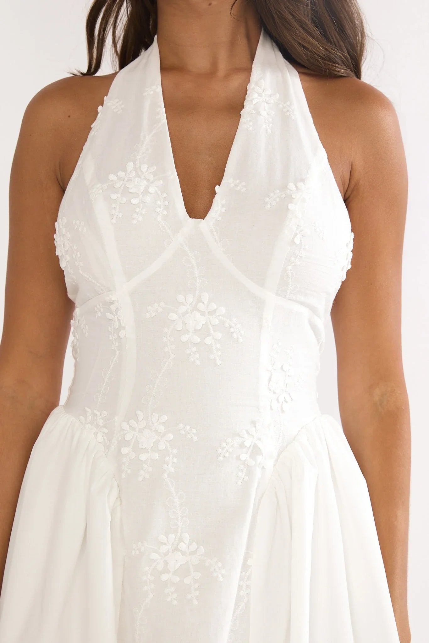 Talirosa Embroidered Halterneck Maxi Dress White