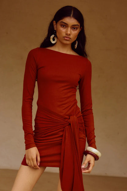 JUDAH SLEEVED MINI DRESS - RED