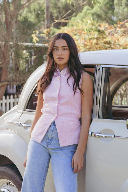 Ailis Denim Vest Top - Dusty Pink