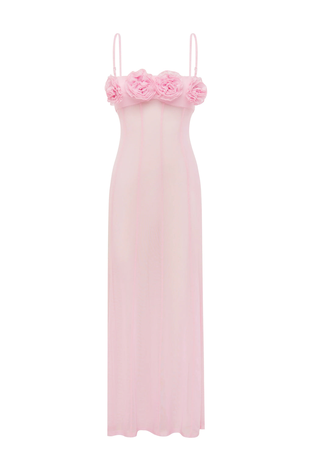 DEMI SHEER FLOWER TRIM MAXI DRESS - MUSK