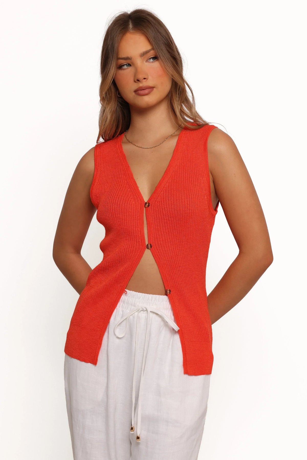 Parma Knit Vest Top - Blood Orange
