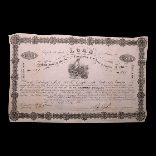 Confederate States of America, $500 Bond, Lady of Agriculture Vignette - 1861 - U.S. Civil War