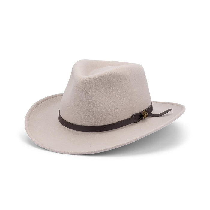 CRAIG – CRUSHABLE WOOL FELT OUTBACK w FAUX LEATHER & SNOWY RIVER PIN - Harrys for Menswear