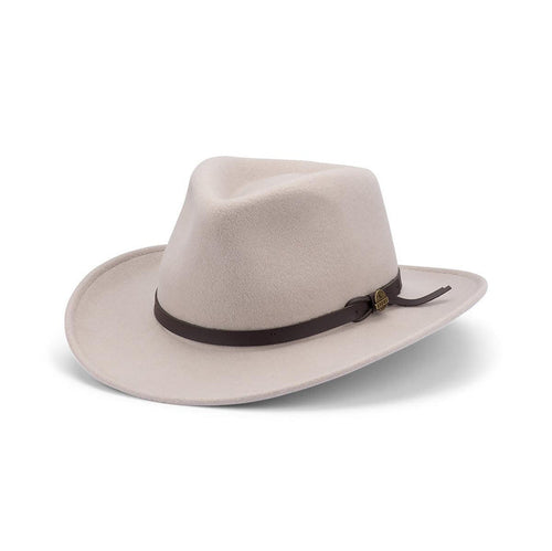 CRAIG – CRUSHABLE WOOL FELT OUTBACK w FAUX LEATHER & SNOWY RIVER PIN - Harrys for Menswear