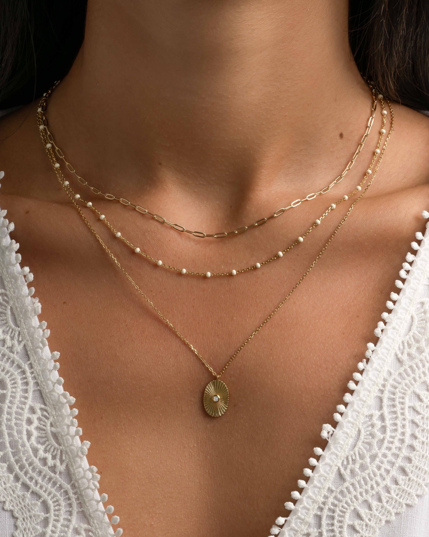 Cream Enamel Beaded Necklace