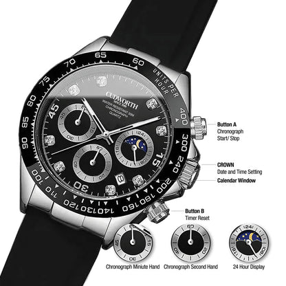 Cudworth Apex Chronograph Jet Black & Silicone