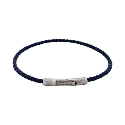 Cudworth MAGRO Leather 3mm with stainless steel clasp bracelet 21.5MM - CIELO DI MEZZANOTTE