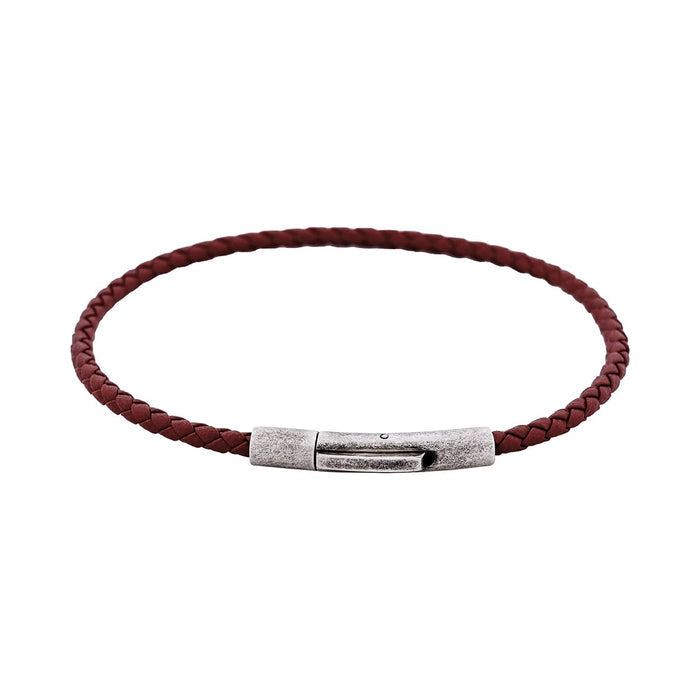 Cudworth MAGRO Leather 3mm with stainless steel clasp bracelet 21.5MM - MARRONE