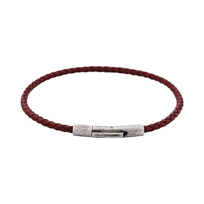 Cudworth MAGRO Leather 3mm with stainless steel clasp bracelet 21.5MM - MARRONE
