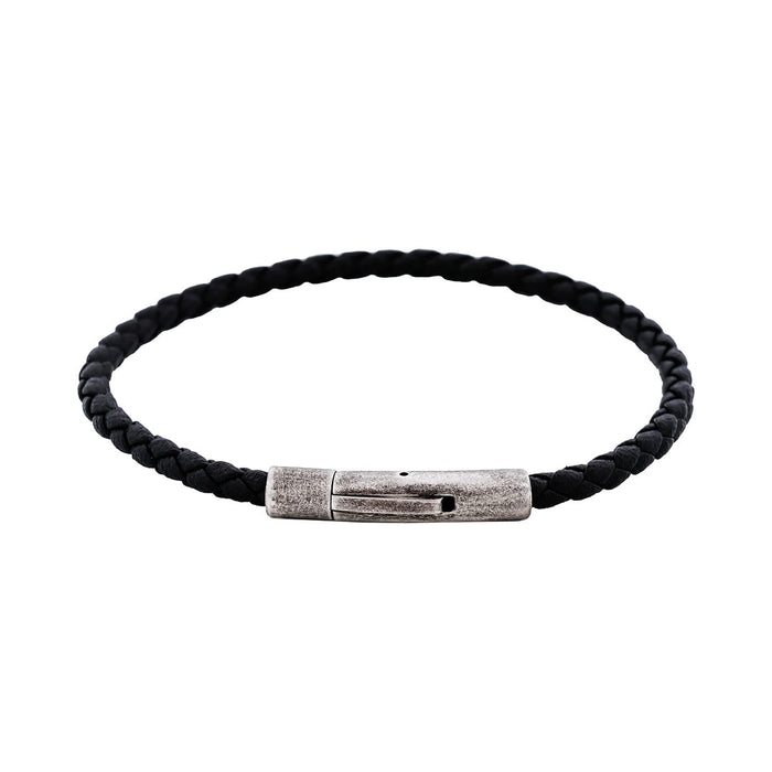 Cudworth MAGRO Leather 3mm with stainless steel clasp bracelet 21.5MM - NERO