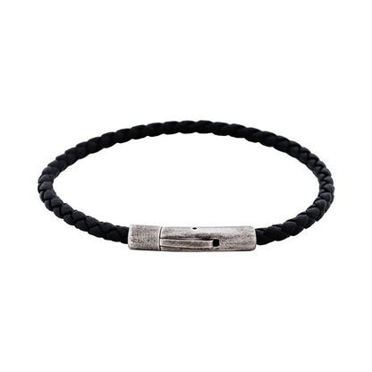 Cudworth MAGRO Leather 3mm with stainless steel clasp bracelet 21.5MM - NERO