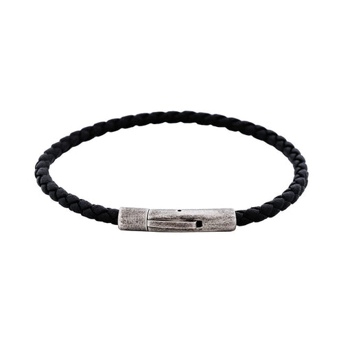 Cudworth MAGRO Leather 3mm with stainless steel clasp bracelet 21.5MM - NERO