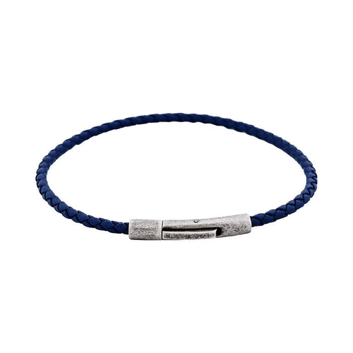 Cudworth MAGRO Leather 3mm with stainless steel clasp bracelet 21.5MM - OCEANO PROFONDO
