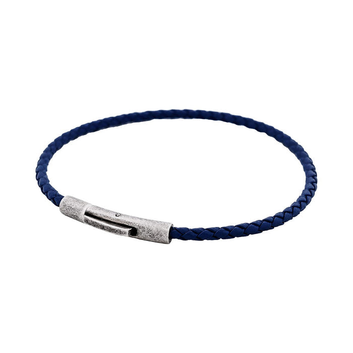 Cudworth MAGRO Leather 3mm with stainless steel clasp bracelet 21.5MM - OCEANO PROFONDO