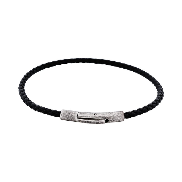 Cudworth MAGRO Leather 4mm with stainless steel clasp bracelet 21.5MM - NERO