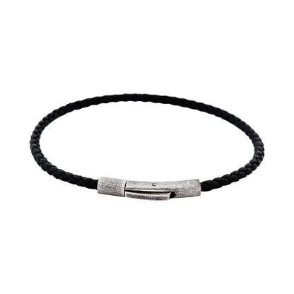 Cudworth MAGRO Leather 4mm with stainless steel clasp bracelet 21.5MM - NERO
