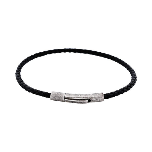 Cudworth MAGRO Leather 4mm with stainless steel clasp bracelet 21.5MM - NERO