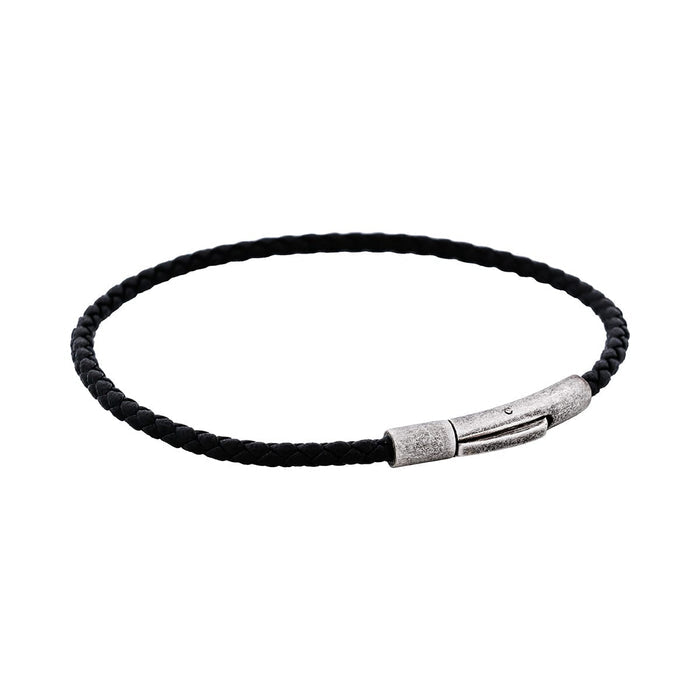 Cudworth MAGRO Leather 4mm with stainless steel clasp bracelet 21.5MM - NERO