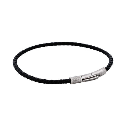 Cudworth MAGRO Leather 4mm with stainless steel clasp bracelet 21.5MM - NERO