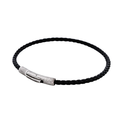 Cudworth MAGRO Leather 4mm with stainless steel clasp bracelet 21.5MM - NERO