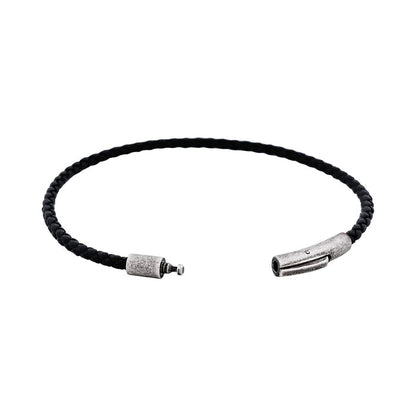 Cudworth MAGRO Leather 4mm with stainless steel clasp bracelet 21.5MM - NERO
