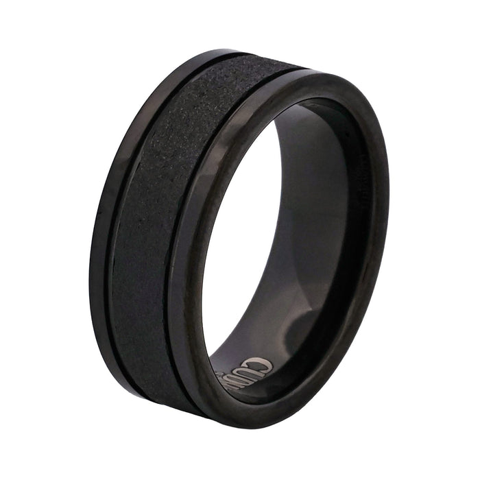 Cudworth Polished Black Ion Plated Tungsten Ring - Nightfall Texture