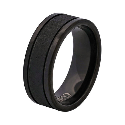 Cudworth Polished Black Ion Plated Tungsten Ring - Nightfall Texture