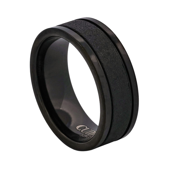 Cudworth Polished Black Ion Plated Tungsten Ring - Nightfall Texture