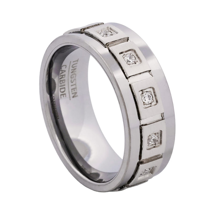 Cudworth Polished Rhodium Tungsten Ring - Atlas Link