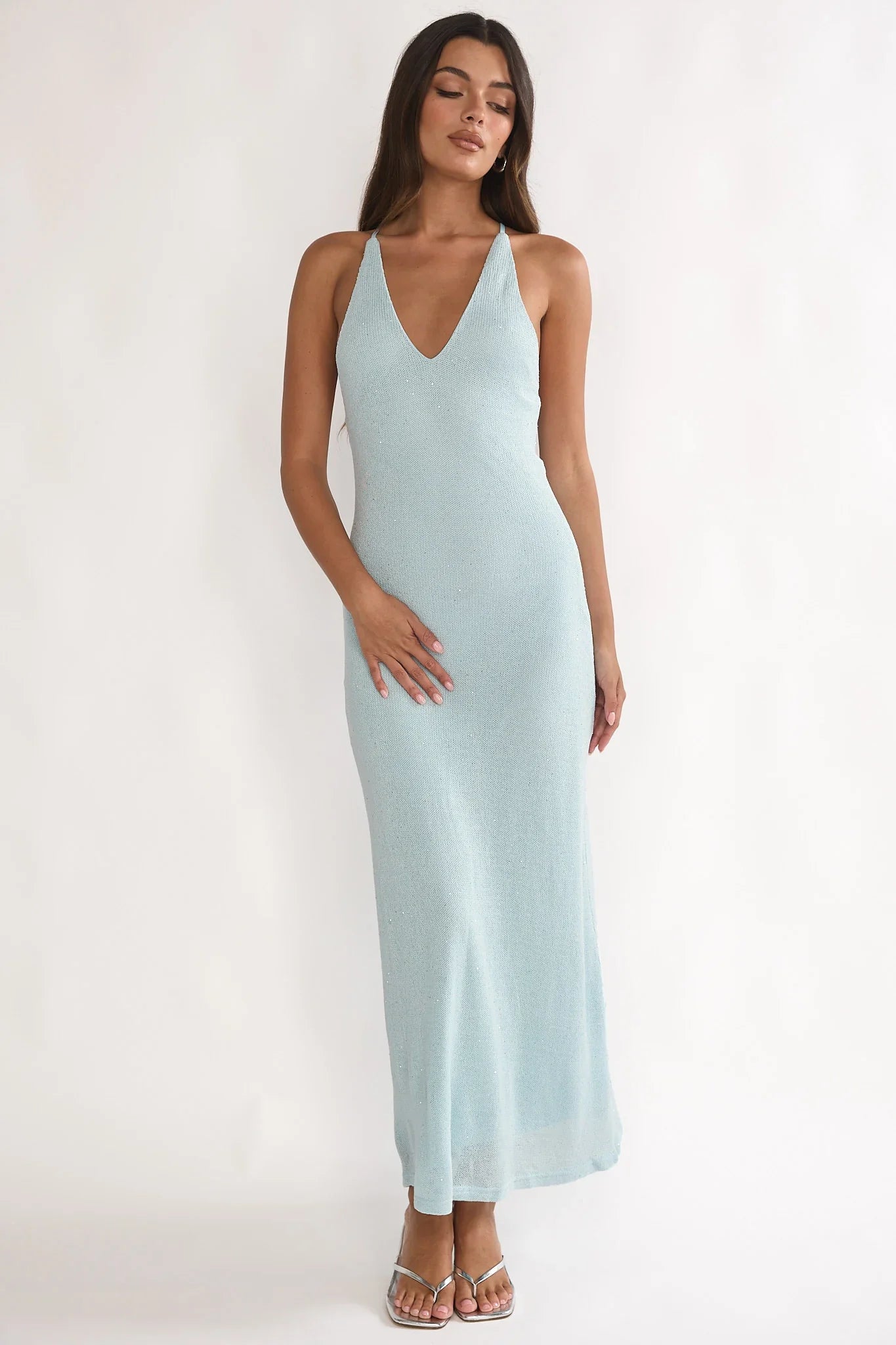 Introductions Knit Sequin Maxi Dress Blue