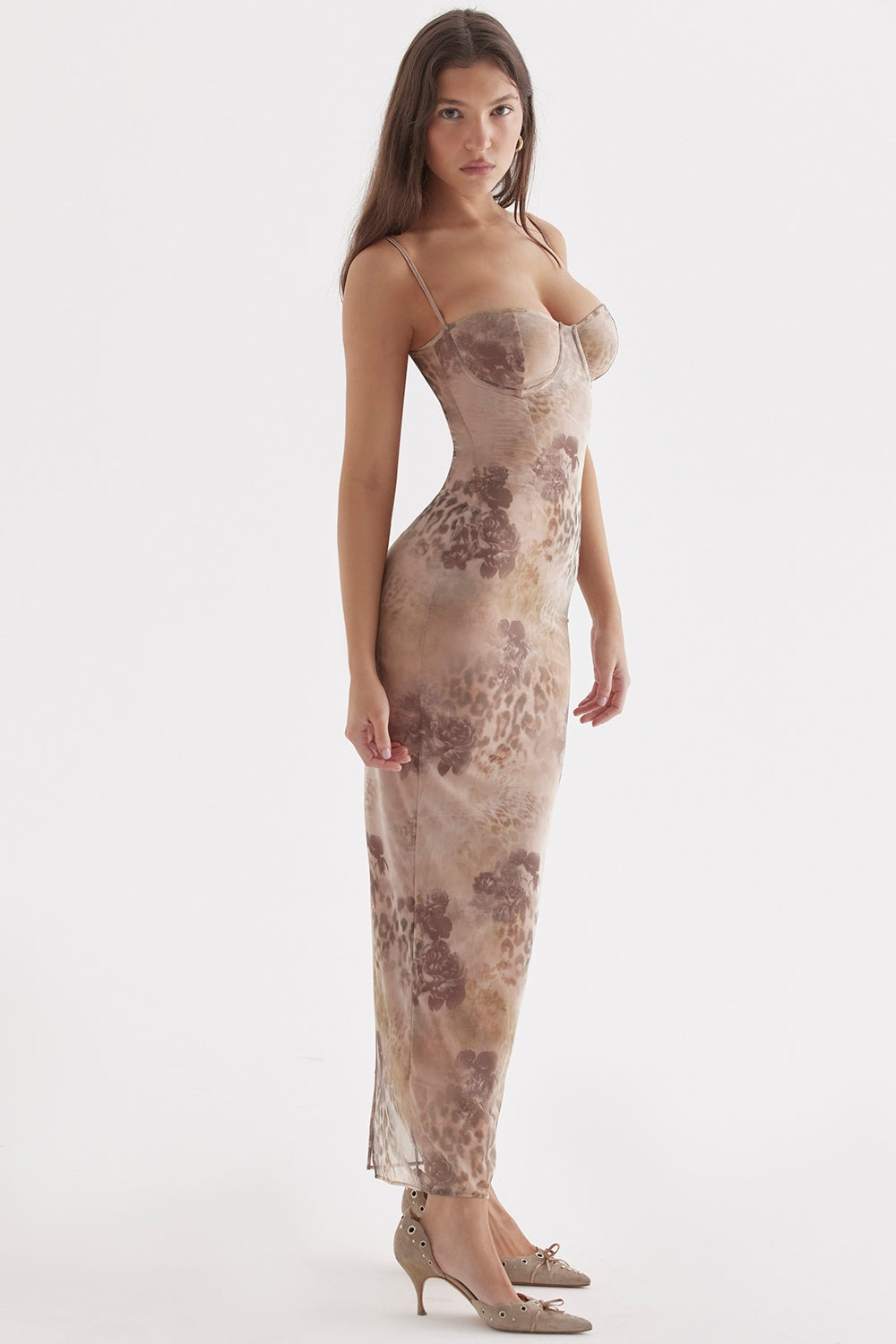 cream floral print maxi dress