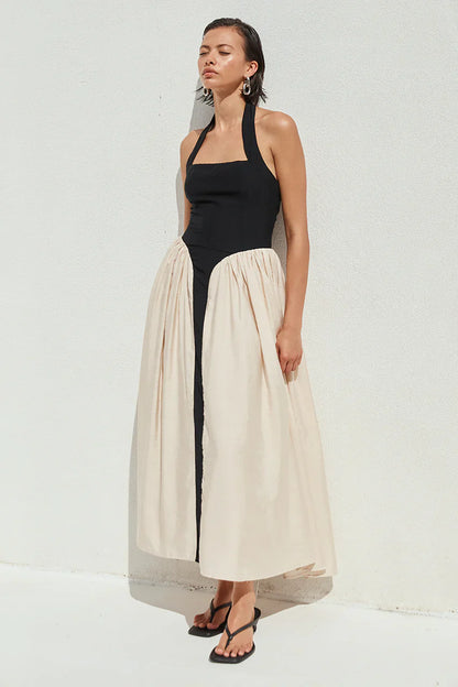 SAMMI MIDI DRESS - BLACK/CREAM