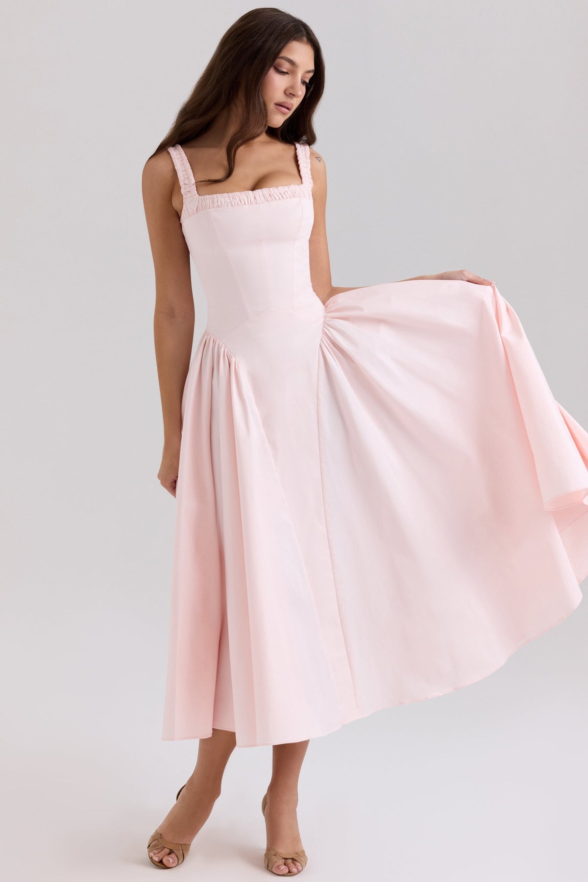 rose pink stretch cotton midi sundress