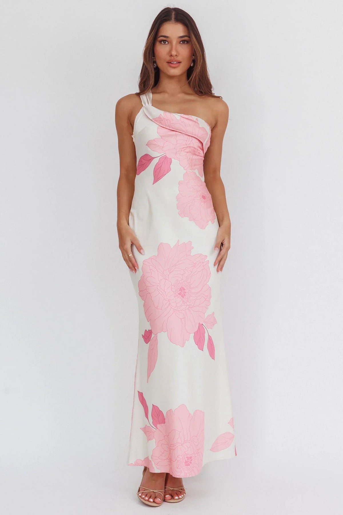 Carmel One-Shoulder Sash Maxi Dress Floral Butter