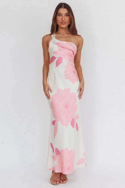 Carmel One-Shoulder Sash Maxi Dress Floral Butter
