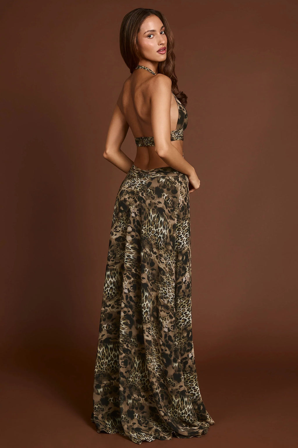 Plunge Cut-out Maxi Gown in Leopard Print