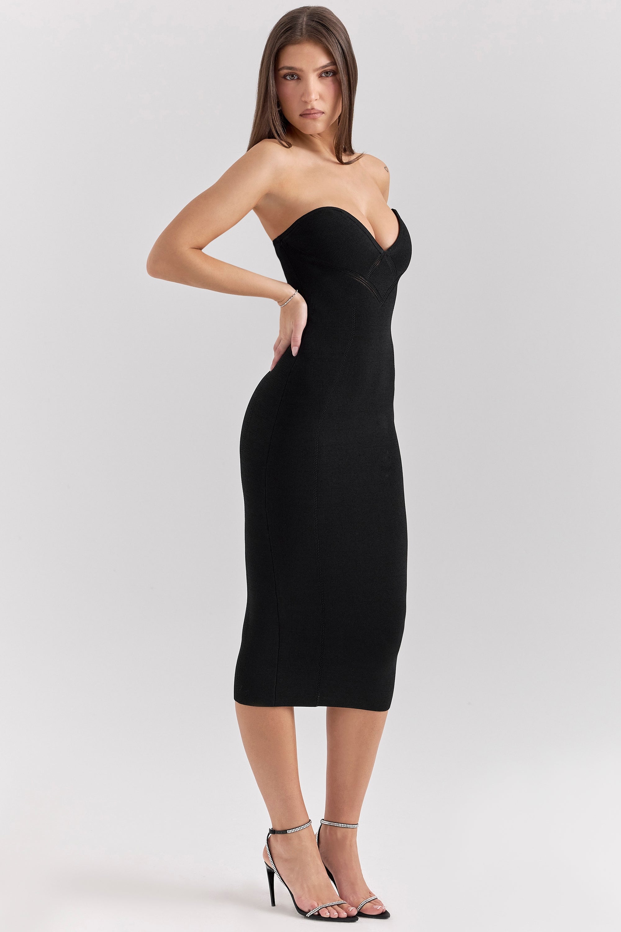 black strapless midi dress - sale