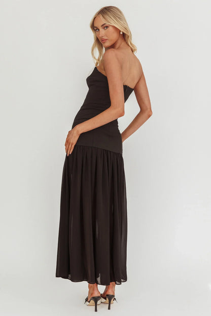 Unspoken Sweetheart Neckline Sheer Hem Maxi Dress Black