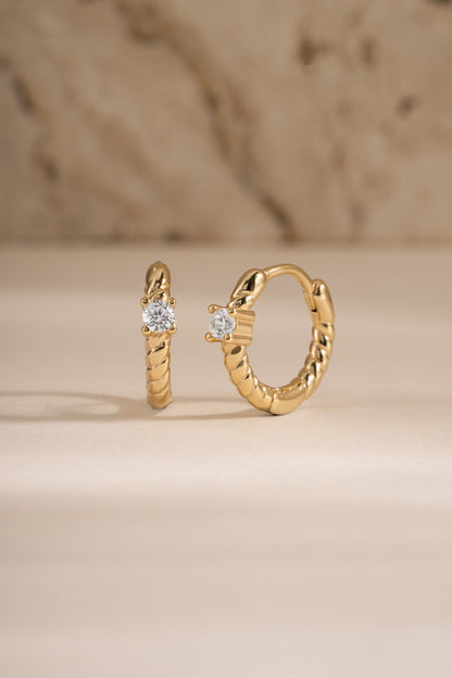 Diamond Spiral Huggie Hoops