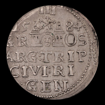 Duchy of Livonia, Stephen Báthory 3 Grossus - 1584 CE - Swedish Empire
