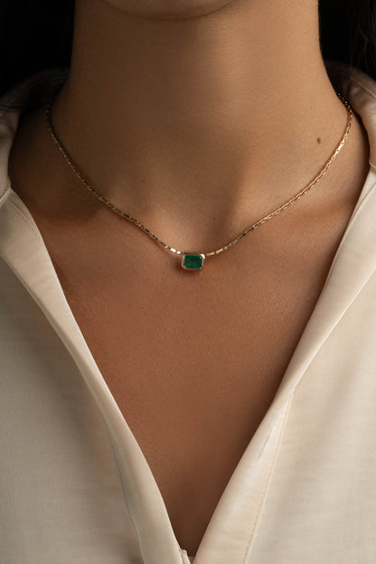 Emerald Baguette Bezel Statement Necklace