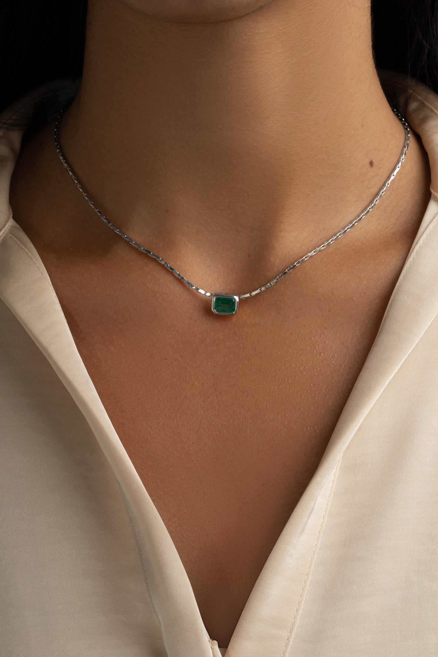 Emerald Baguette Bezel Statement Necklace
